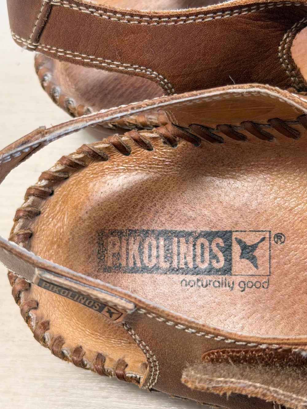 PIKOLINOS Yellow and Brown Leather Floral Cutout Slingback Sandals - Picture 7 of 9